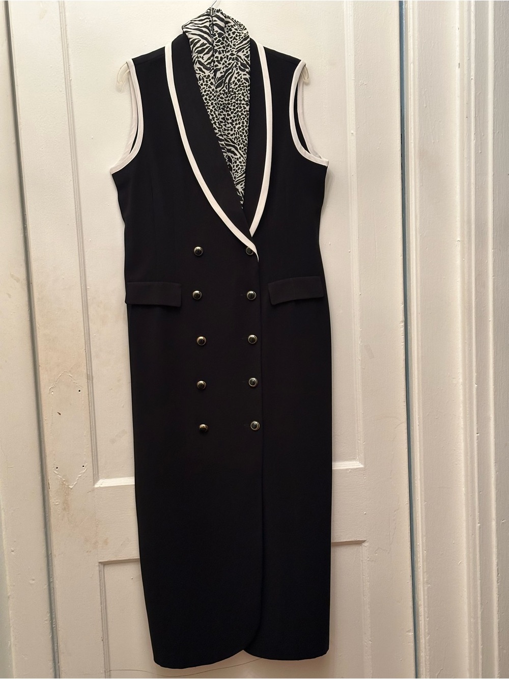 Danny & Nicole Black Sleeveless Double-Breasted Dress with White Trim